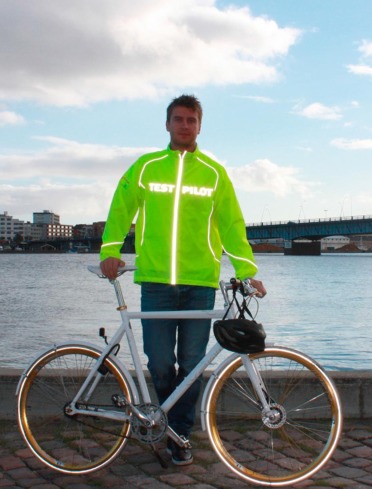 yellow jacket cyclist